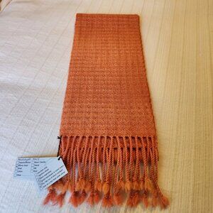 NWT-Hand Dyed Merino Woven Scarf, Jane Clark JointWorks NZ, Orange, 66"Lx6 1/2"W